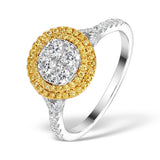 Halo Engagement Ring Arianna With 1ct Of Yellow Diamonds In 18kw Gold