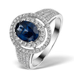 Sapphire Ring With A Diamond Halo 0.65ct In 18k White Gold N4525