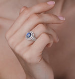 Sapphire Ring With A Diamond Halo 0.65ct In 18k White Gold N4525