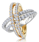 2.50ct Diamond Criss Cross Ring H/si Quality Set In 18k Two Tone Gold