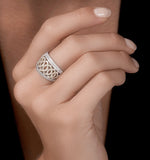 Diamond Trellis Ring 0.75ct Pave Set In 18k Two Tone Gold