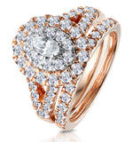 2ct Diamond Ovals Halo Bridal Set Rings In 18k Rose Gold
