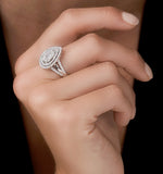 Calice Diamond Pave Pear Shape Halo Ring 1.30ct In 18k White Gold