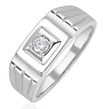 Mens Solitaire Signet Lab Diamond Ring 0.15ct In 925 Silver
