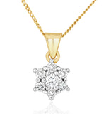 Lab Diamond Star Cluster Pendant Necklace 0.25ct H/si In 9k Gold