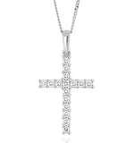 Lab Diamond Cross Pendant Necklace Claw Set 0.25ct H/si 9k White Gold