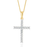 Lab Diamond Cross Pendant Necklace Claw Set 0.25ct H/si In 9k Gold