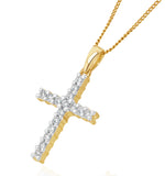 Lab Diamond Cross Pendant Necklace Claw Set 0.25ct H/si In 9k Gold