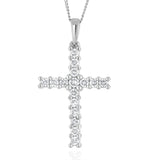 Lab Diamond Cross Pendant Necklace Claw Set 0.50ct H/si 9k White Gold