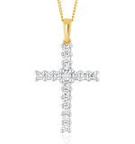 Lab Diamond Cross Pendant Necklace Claw Set 0.50ct H/si In 9k Gold
