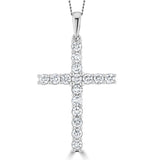 1.00ct Lab Diamond Cross Necklace Claw Set H/si In 9k White Gold