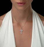 1.00ct Lab Diamond Cross Necklace Claw Set H/si In 9k White Gold