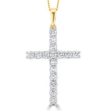 1ct Lab Diamond Cross Claw Set Necklace Pendant H/si In 9k Gold