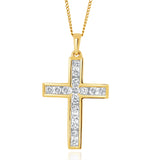Lab Diamond Cross Channel Set Pendant Necklace 0.50ct H/si In 9k Gold