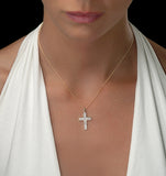 Lab Diamond Cross Channel Set Pendant Necklace 0.50ct H/si In 9k Gold
