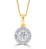 Lab Diamond Halo Necklace Pendant 0.50ct H/si Set In 9k Gold