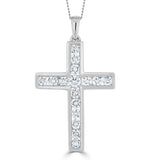 1ct Lab Diamond Cross Necklace Pendant H/si Channel Set 9k White Gold