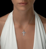 1ct Lab Diamond Cross Necklace Pendant H/si Channel Set 9k White Gold