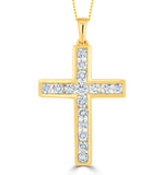 1ct Lab Diamond Cross Necklace Pendant H/si Channel Set In 9k Gold