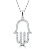 Lab Diamond Hamsa Pendant Necklace 0.25ct 9k In White Gold