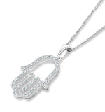 Lab Diamond Hamsa Pendant Necklace 0.25ct 9k In White Gold