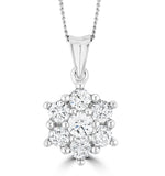 1ct Lab Diamond Cluster Necklace Pendant H/si In 9k White Gold