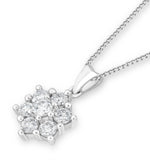 1ct Lab Diamond Cluster Necklace Pendant H/si In 9k White Gold