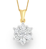 1ct Lab Diamond Cluster Necklace Pendant H/si In 9k Gold