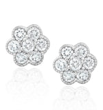 Lab Diamond Cluster Flower Earrings 0.50ct  Set In 9k White Gold