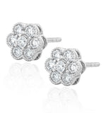 Lab Diamond Cluster Flower Earrings 0.50ct  Set In 9k White Gold