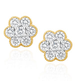 Lab Diamond Flower Cluster Earrings 0.50ct  Set In 9k Gold