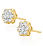 Lab Diamond Flower Cluster Earrings 0.50ct  Set In 9k Gold