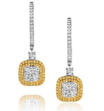 18k White Gold Lucia 1.90ct Diamond And Yellow Diamond Halo Earrings