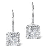 Diamond Halo Princess Cut Drop Earrings 1.75ct 18k White Gold - P3483w