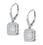 Diamond Halo Princess Cut Drop Earrings 1.75ct 18k White Gold - P3483w