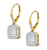 Diamond Halo Princess Cut Drop Earrings 1.75ct H/si 18k Gold - P3483