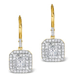Diamond Halo Princess Cut Drop Earrings 1.75ct H/si 18k Gold - P3483