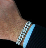 1.20ct Mens Lab Diamond Cuban Link Bracelet In Sterling Silver