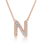 Initial 'n' Necklace Diamond Encrusted Pave Set In 9k Rose Gold