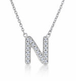 Initial 'n' Necklace Diamond Encrusted Pave Set In 9k White Gold