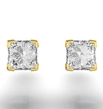18k Gold Princess Diamond Earrings - 1ct - H/si - 4.8mm