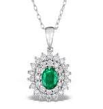 Emerald 0.75ct And Diamond 9k White Gold Pendant Necklace