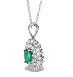 Emerald 0.75ct And Diamond 9k White Gold Pendant Necklace