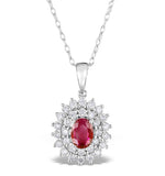Ruby 7 X 5mm And Diamond 9k White Gold Pendant Necklace