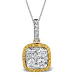 18k White Gold Angelina Diamond And Yellow Diamond Halo Pendant