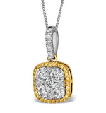18k White Gold Angelina Diamond And Yellow Diamond Halo Pendant