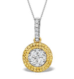 18k White Gold Arianna Diamond And Yellow Diamond Halo Pendant