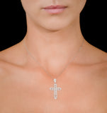 Diamond Pyrus Cross 1.40ct Pendant Necklace In 18k White Gold