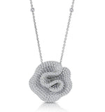 Diamond Pave Flower Pendant Necklace 3.50ct H/si In 18k White Gold