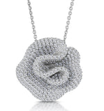 Diamond Pave Flower Pendant Necklace 3.50ct H/si In 18k White Gold